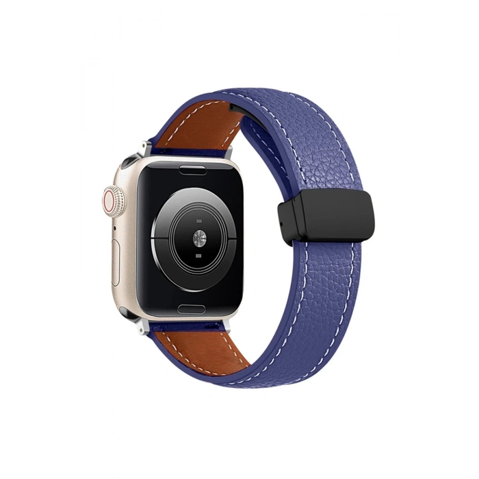 HarmonyAura  Apple Watch 42mm Kr414 Daks Deri Kordon - Lacivert