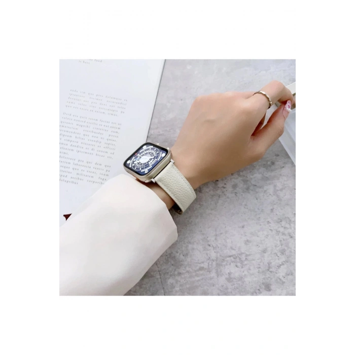 HarmonyAura  Apple Watch 42mm Kr414 Daks Deri Kordon - Lacivert