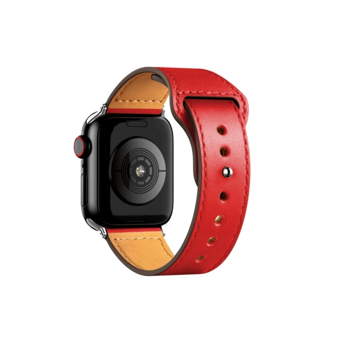 HarmonyAura  Apple Watch 42mm Kr415 Luaz Deri Kordon - Kırmızı