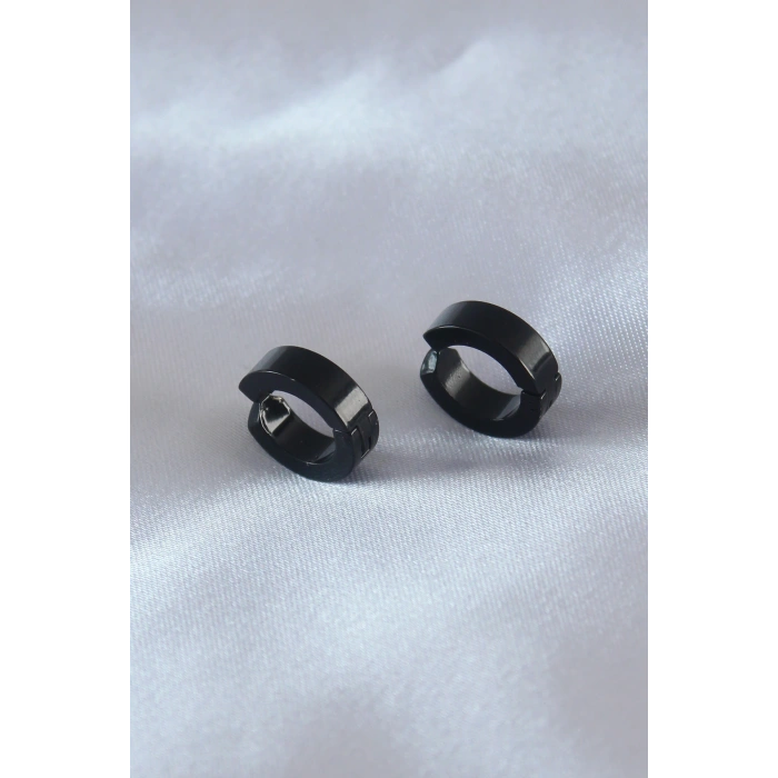 HarmonyAura Çelik Siyah Renk Sıkıştırmalı Erkek Küpe