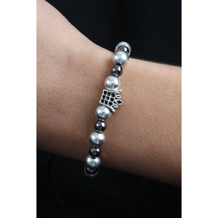 HarmonyAura Doğal Taş Kral Tacı Model Gümüş Ve Füme Renk Asansörlü Erkek Bileklik