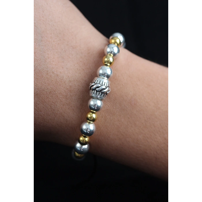 HarmonyAura Doğal Taş Sarmal Model Gold Ve Gümüş Renk Asansörlü Erkek Bileklik