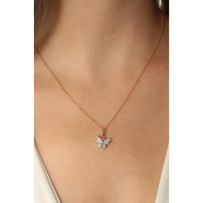 HarmonyAura Gold Mavi Renk Kelebek Figür Kadın Kolye