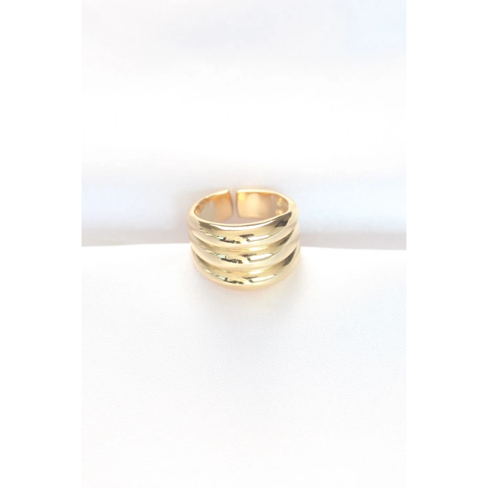 HarmonyAura Gold Renk Ayarlanabilir Çizgili Bombe Yüzük