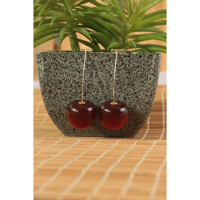 HarmonyAura Gold Renk Kiraz Model Kadın Küpe