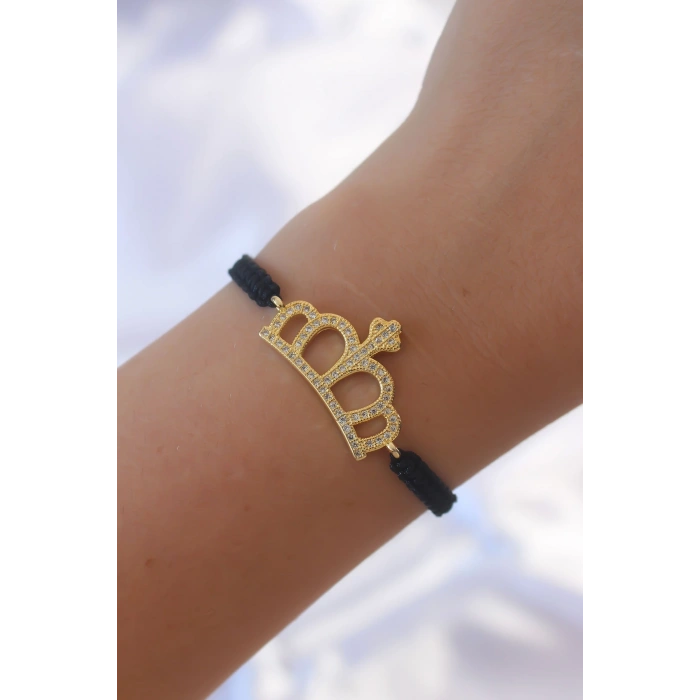 HarmonyAura Gold Renk Zirkon Taşlı Taç Figür Makrome Bileklik