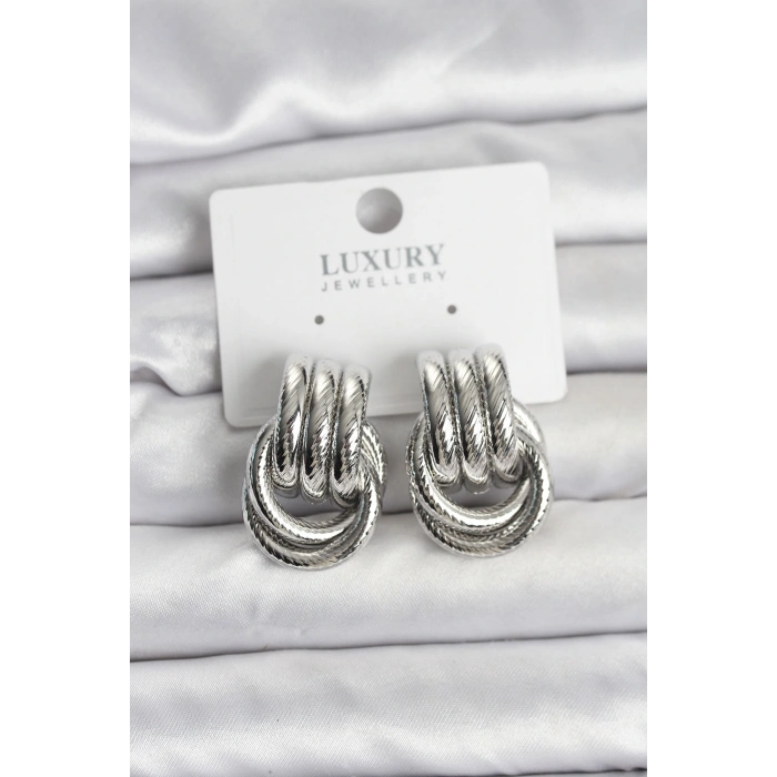 HarmonyAura Gümüş Renk Halka Modelli Pirinç Kadın Küpe