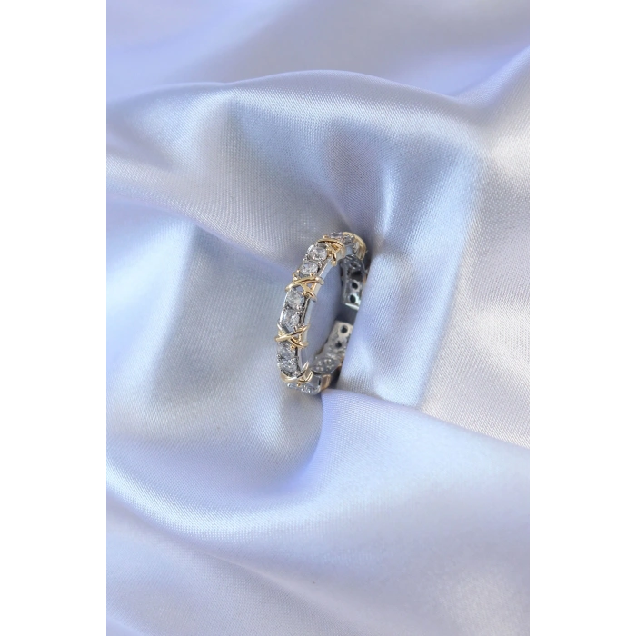 HarmonyAura Gümüş Renk Zirkon Taşlı Gold Renk Detay Xoxo Kadın Yüzük