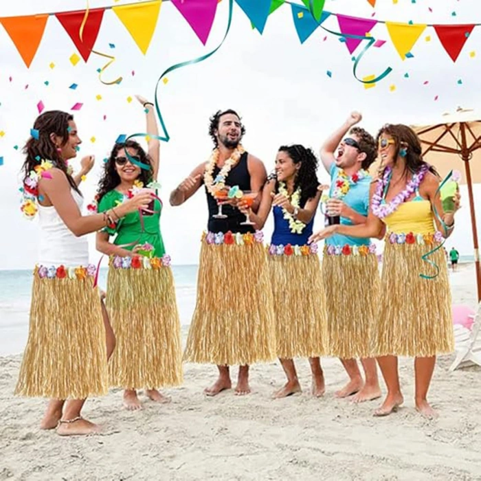 HarmonyAura Hawaii Tarzı Hula Eteği – 60 cm Hasır Naturel Etek