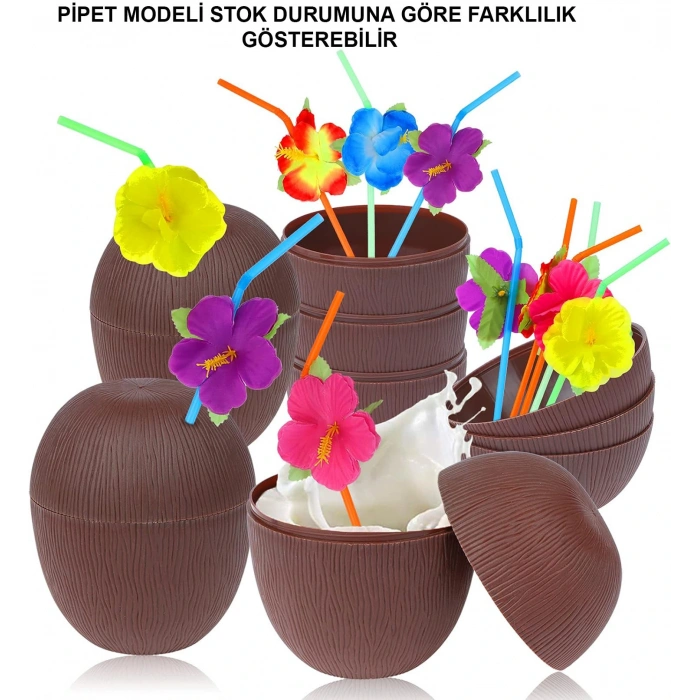 HarmonyAura Hindistan Cevizi Hawaii Luau Aloha Pipetli İçecek Kabı Bardak 10x13 cm 1 Adet