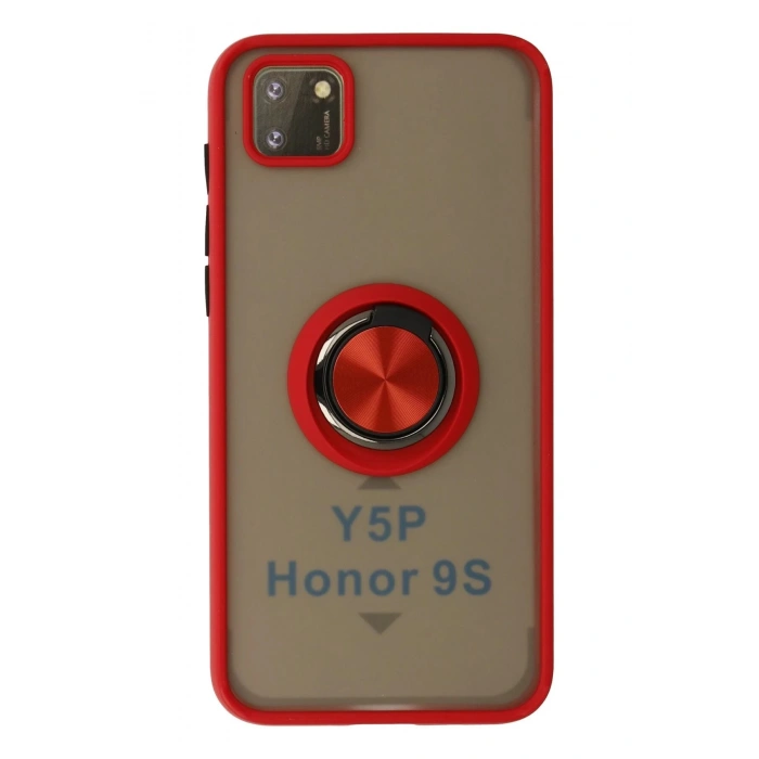 HarmonyAura  Huawei Y5p Kılıf Montreal Yüzüklü Silikon Kapak - Kırmızı