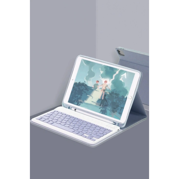 HarmonyAura  Ipad 10.2 (9.nesil) Kılıf Kc01 Smart Klavyeli Tablet Kılıfı - Lacivert