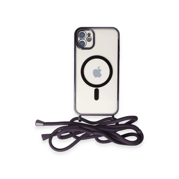 HarmonyAura  Iphone 11 Kılıf Divo Lazer Askılı Magsafe Kapak - Derin Mor