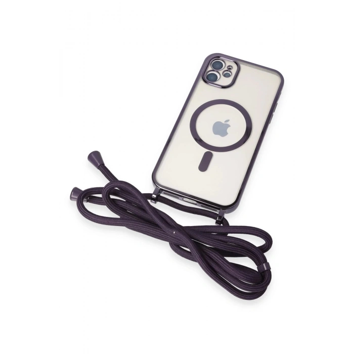 HarmonyAura  Iphone 11 Kılıf Divo Lazer Askılı Magsafe Kapak - Derin Mor