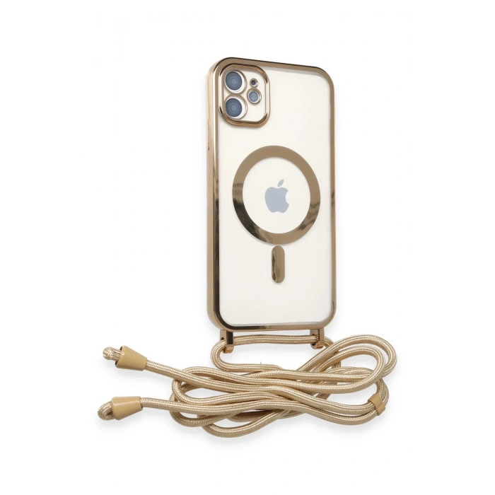 HarmonyAura  Iphone 11 Kılıf Divo Lazer Askılı Magsafe Kapak - Gold