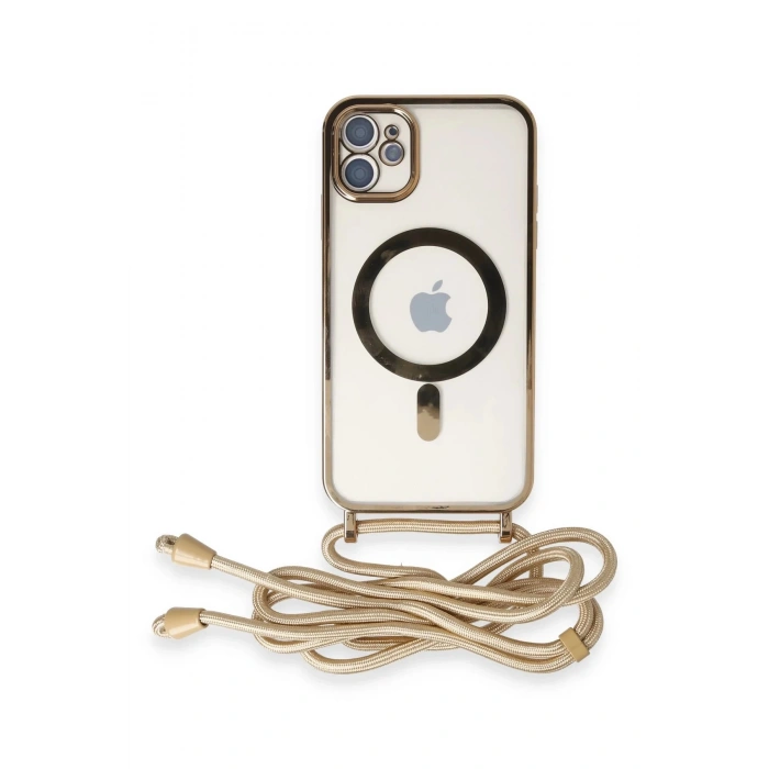 HarmonyAura  Iphone 11 Kılıf Divo Lazer Askılı Magsafe Kapak - Gold