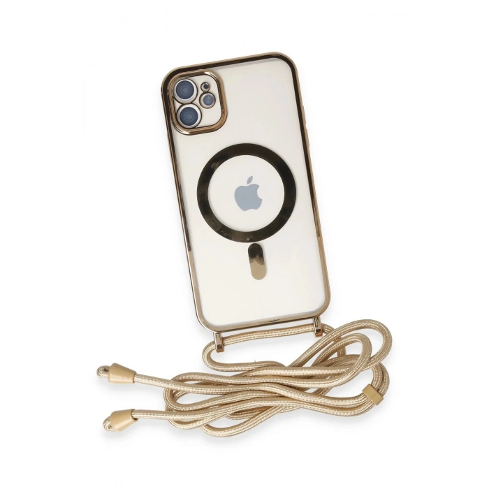 HarmonyAura  Iphone 11 Kılıf Divo Lazer Askılı Magsafe Kapak - Gold
