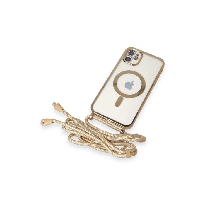 HarmonyAura  Iphone 11 Kılıf Divo Lazer Askılı Magsafe Kapak - Gold