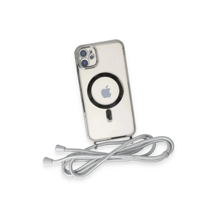 HarmonyAura  Iphone 11 Kılıf Divo Lazer Askılı Magsafe Kapak - Gümüş