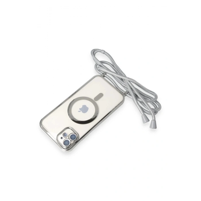HarmonyAura  Iphone 11 Kılıf Divo Lazer Askılı Magsafe Kapak - Gümüş