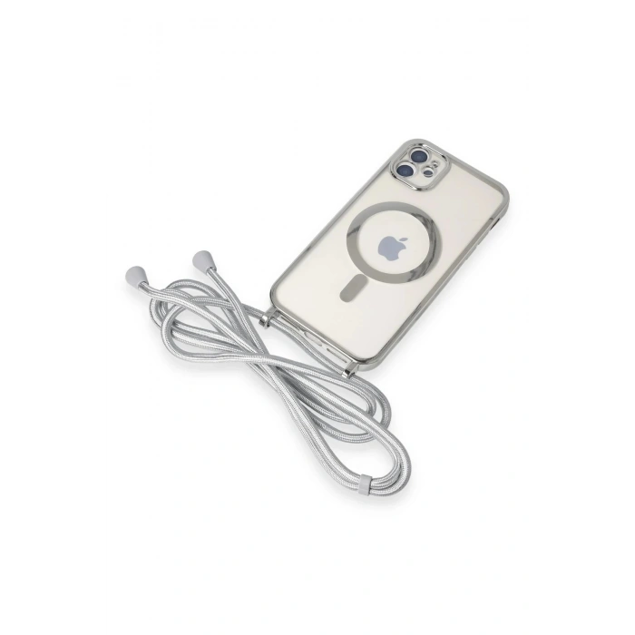 HarmonyAura  Iphone 11 Kılıf Divo Lazer Askılı Magsafe Kapak - Gümüş