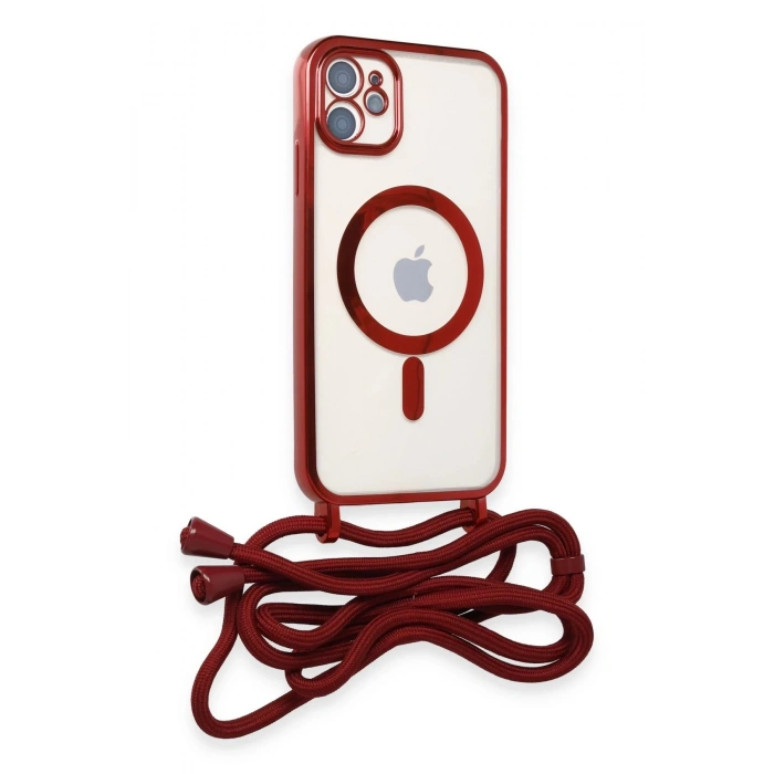 HarmonyAura  Iphone 11 Kılıf Divo Lazer Askılı Magsafe Kapak - Kırmızı