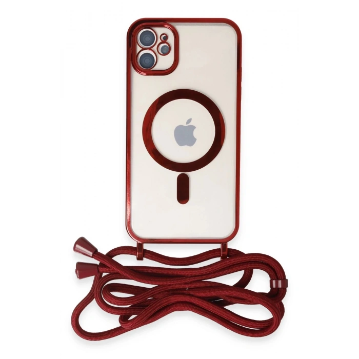 HarmonyAura  Iphone 11 Kılıf Divo Lazer Askılı Magsafe Kapak - Kırmızı