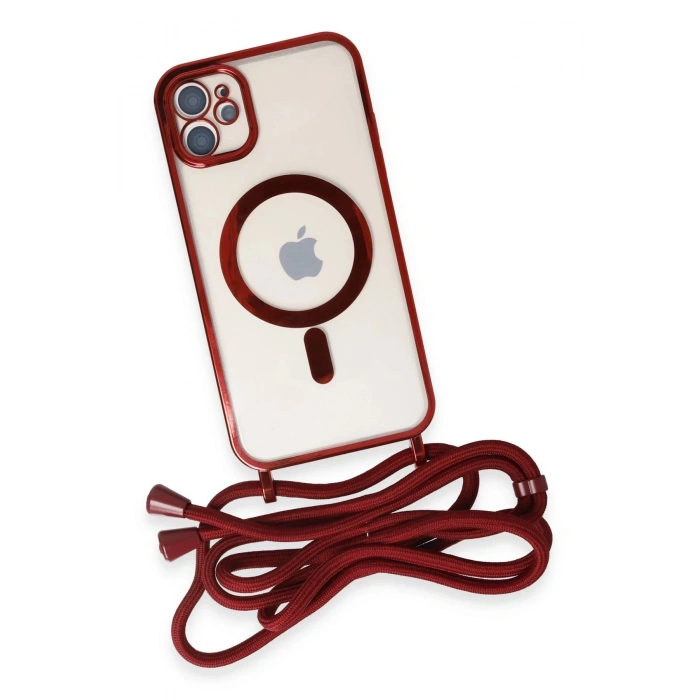 HarmonyAura  Iphone 11 Kılıf Divo Lazer Askılı Magsafe Kapak - Kırmızı