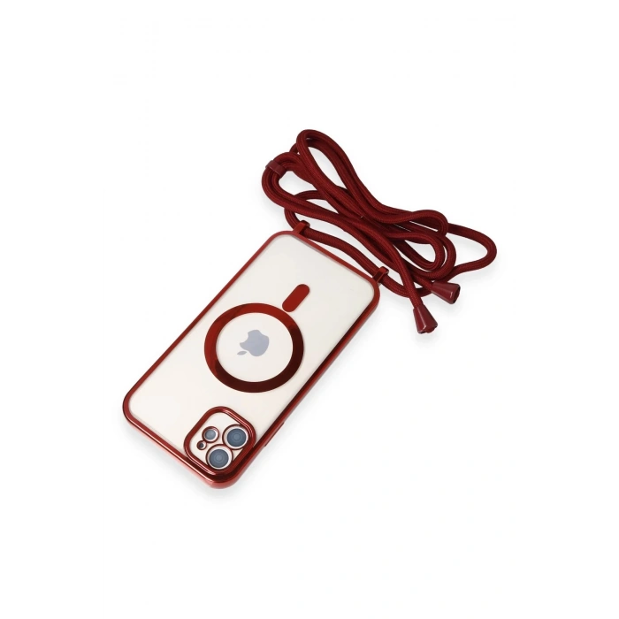 HarmonyAura  Iphone 11 Kılıf Divo Lazer Askılı Magsafe Kapak - Kırmızı