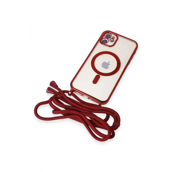 HarmonyAura  Iphone 11 Kılıf Divo Lazer Askılı Magsafe Kapak - Kırmızı