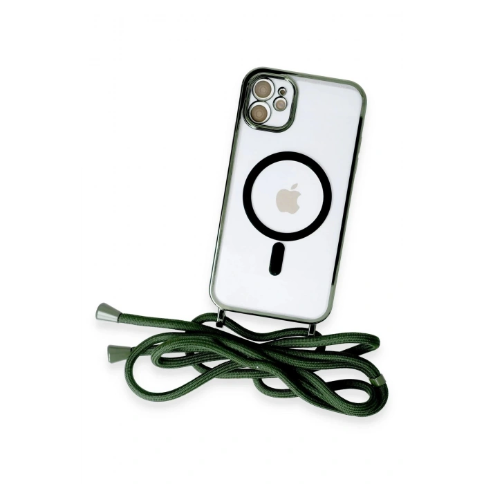 HarmonyAura  Iphone 11 Kılıf Divo Lazer Askılı Magsafe Kapak - Koyu Yeşil