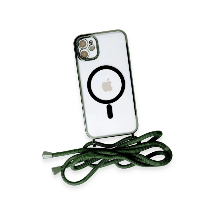 HarmonyAura  Iphone 11 Kılıf Divo Lazer Askılı Magsafe Kapak - Koyu Yeşil
