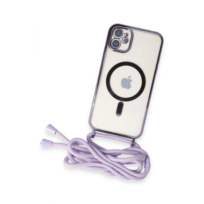 HarmonyAura  Iphone 11 Kılıf Divo Lazer Askılı Magsafe Kapak - Lila