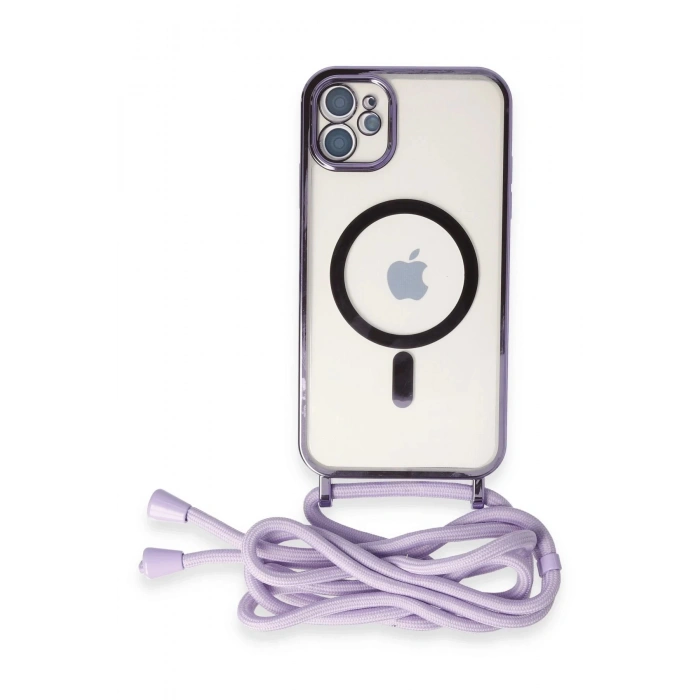 HarmonyAura  Iphone 11 Kılıf Divo Lazer Askılı Magsafe Kapak - Lila