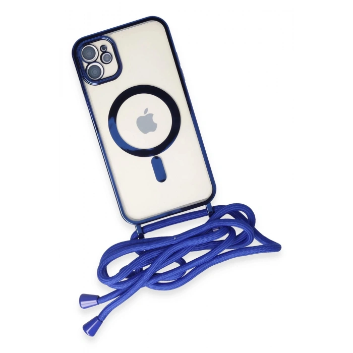 HarmonyAura  Iphone 11 Kılıf Divo Lazer Askılı Magsafe Kapak - Mavi