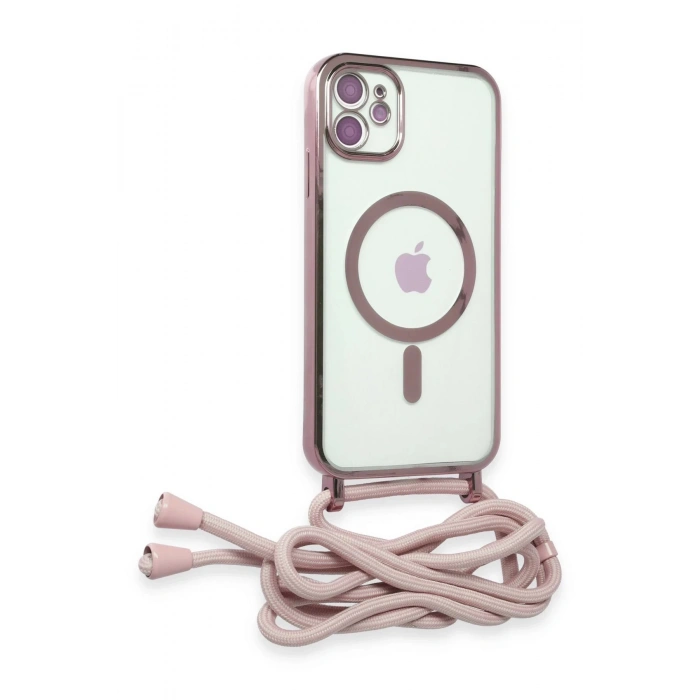 HarmonyAura  Iphone 11 Kılıf Divo Lazer Askılı Magsafe Kapak - Pembe