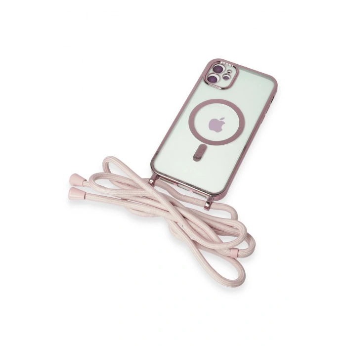 HarmonyAura  Iphone 11 Kılıf Divo Lazer Askılı Magsafe Kapak - Pembe