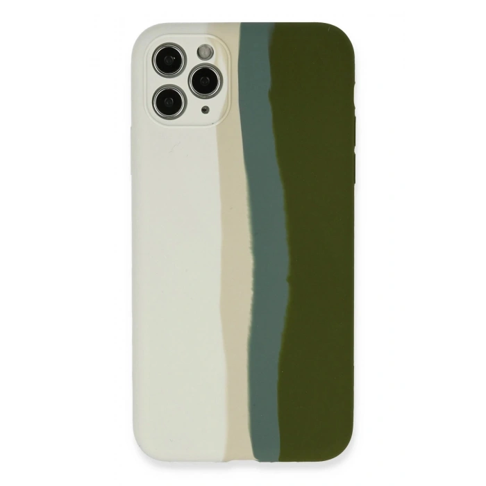 HarmonyAura  Iphone 11 Pro Kılıf Ebruli Lansman Silikon - Beyaz-yeşil