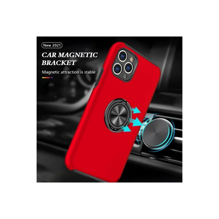 HarmonyAura  Iphone 11 Pro Max Kılıf Elit Yüzüklü Kapak - Kırmızı