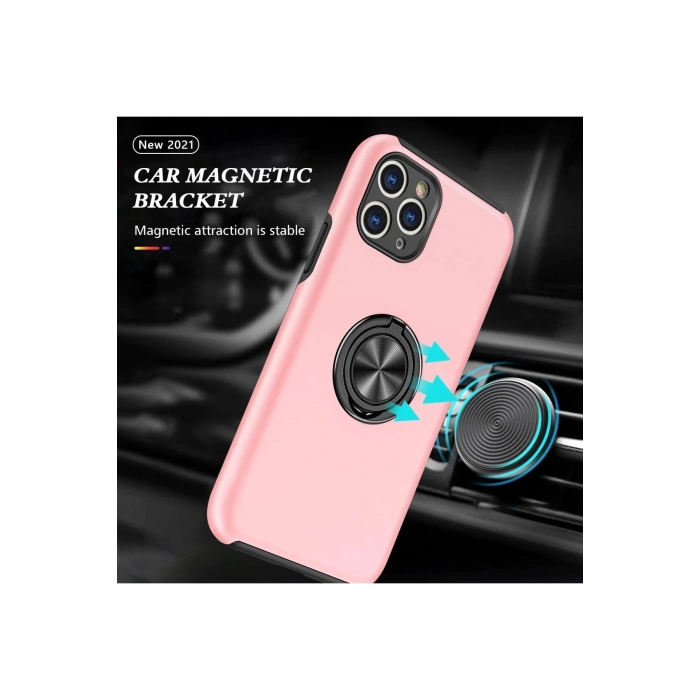 HarmonyAura  Iphone 11 Pro Max Kılıf Elit Yüzüklü Kapak - Pembe