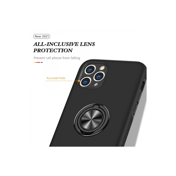 HarmonyAura  Iphone 11 Pro Max Kılıf Elit Yüzüklü Kapak - Siyah