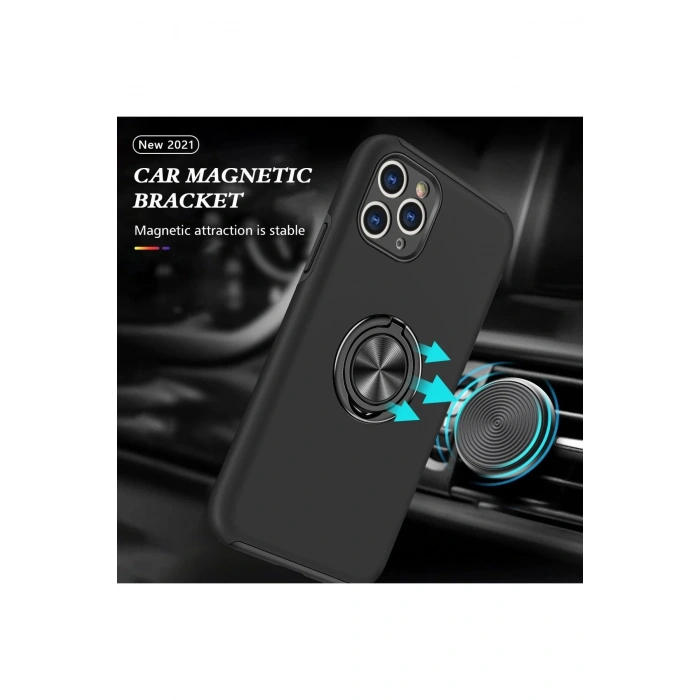 HarmonyAura  Iphone 11 Pro Max Kılıf Elit Yüzüklü Kapak - Siyah