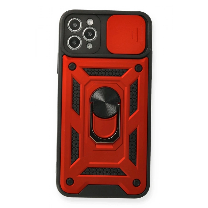 HarmonyAura  Iphone 11 Pro Max Kılıf Pars Lens Yüzüklü Silikon - Kırmızı