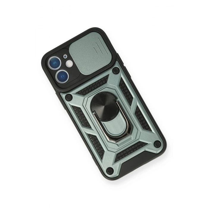 HarmonyAura  Iphone 12 Kılıf Pars Lens Yüzüklü Silikon - Yeşil