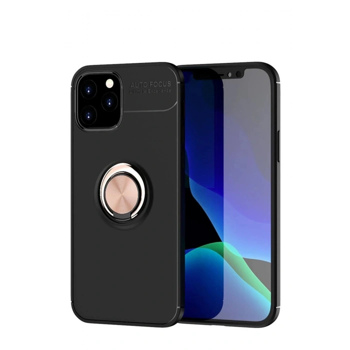 HarmonyAura  Iphone 12 Kılıf Range Yüzüklü Silikon - Siyah-gold