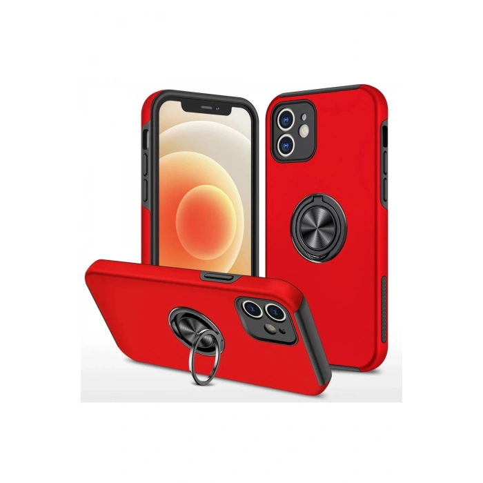 HarmonyAura  Iphone 12 Mini Kılıf Elit Yüzüklü Kapak - Kırmızı