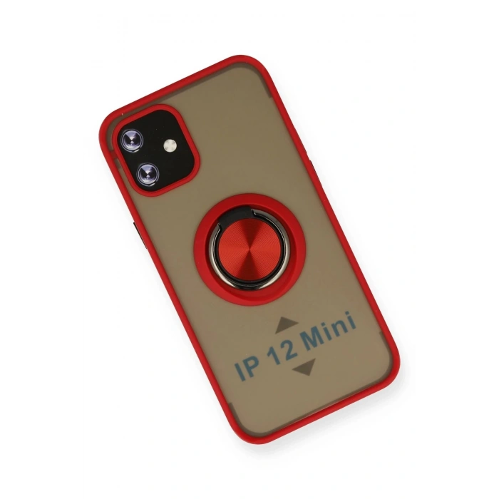 HarmonyAura  Iphone 12 Mini Kılıf Montreal Yüzüklü Silikon Kapak - Kırmızı