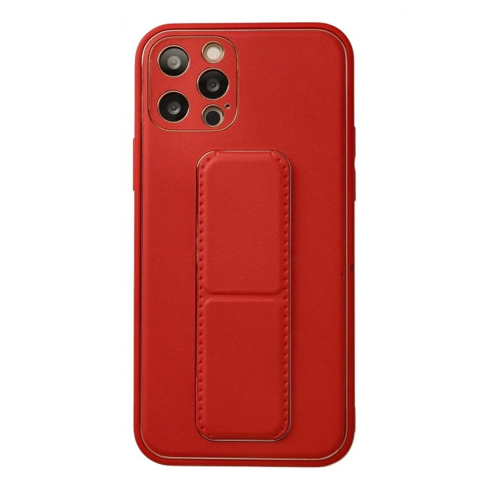 HarmonyAura  Iphone 12 Pro Kılıf Coco Deri Standlı Kapak - Kırmızı
