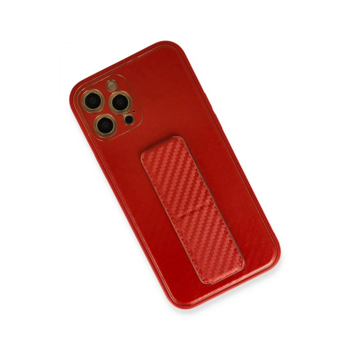 HarmonyAura  Iphone 12 Pro Kılıf Coco Karbon Standlı Kapak - Kırmızı