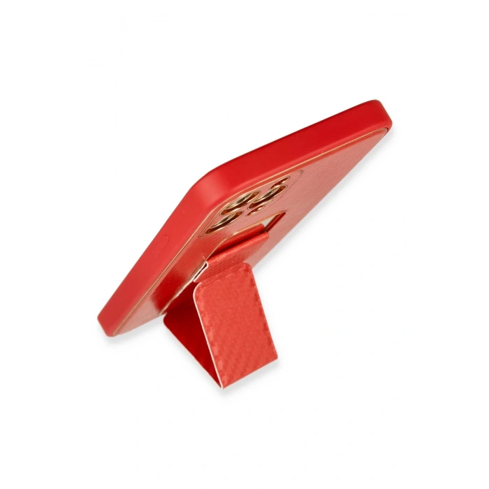 HarmonyAura  Iphone 12 Pro Kılıf Coco Karbon Standlı Kapak - Kırmızı